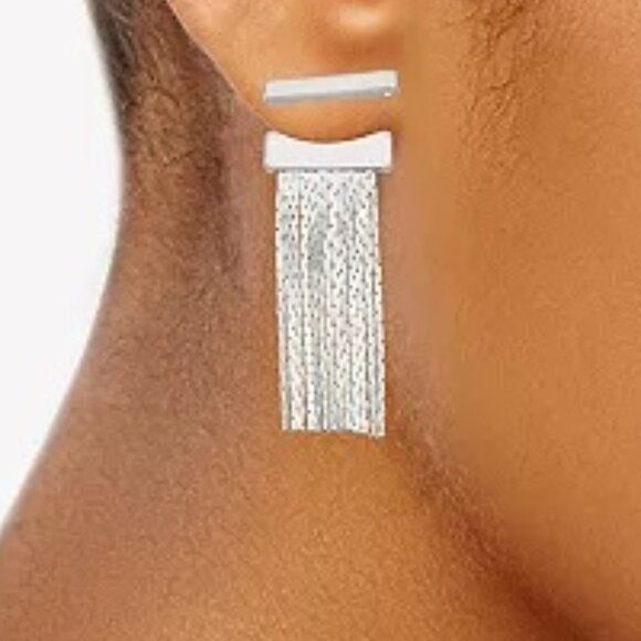 NINE WEST Mod/Contemporary Shiny Silver Fringe Chains Front Back Earrings**NEW! - Picture 3 of 3